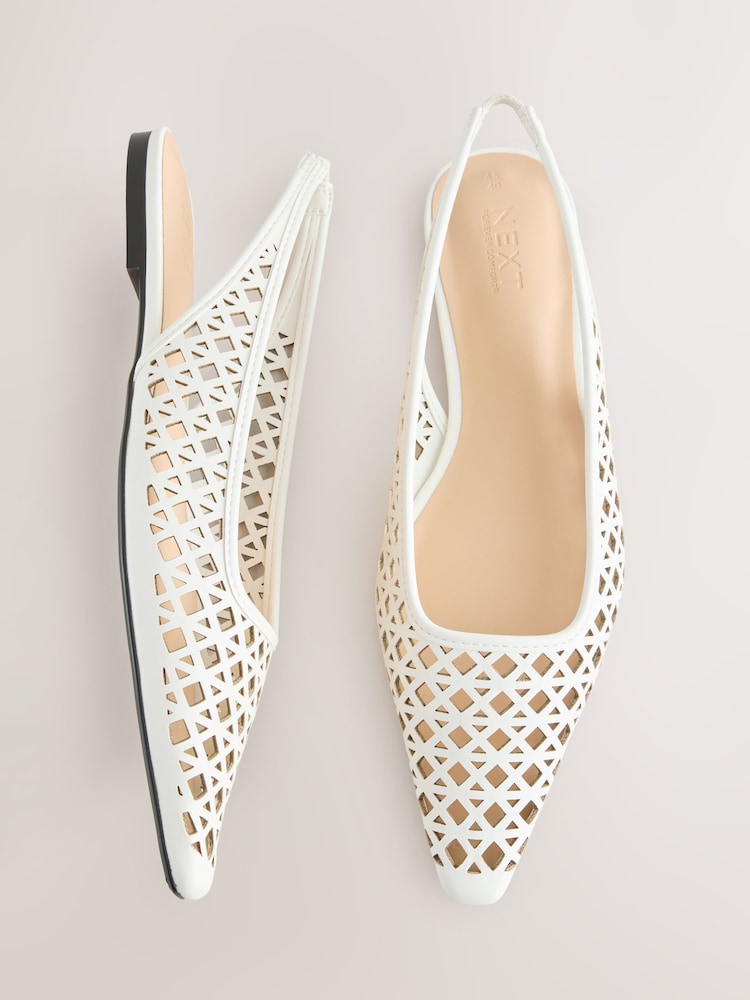 White Forever Comfort® Lasercut Slingback Flats - Image 1 of 7 White Forever Comfort® Lasercut Slingback Flats - Image 1 of 7