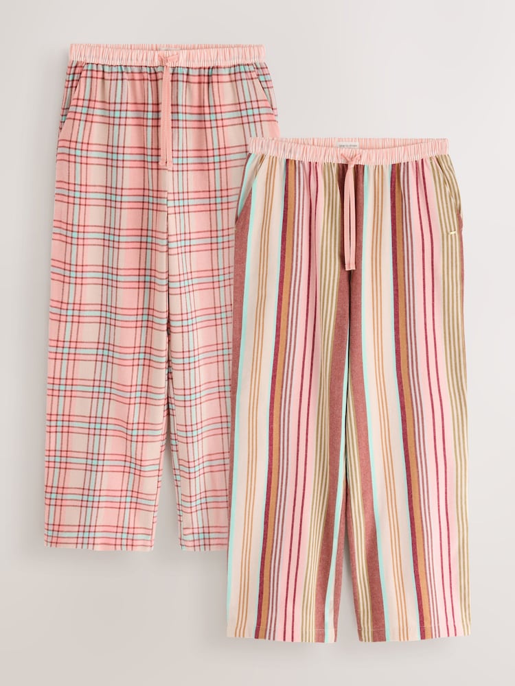 Pink Check/Stripe - Flannel Pyjama Bottoms 2 Pack - Obraz 1 z 10