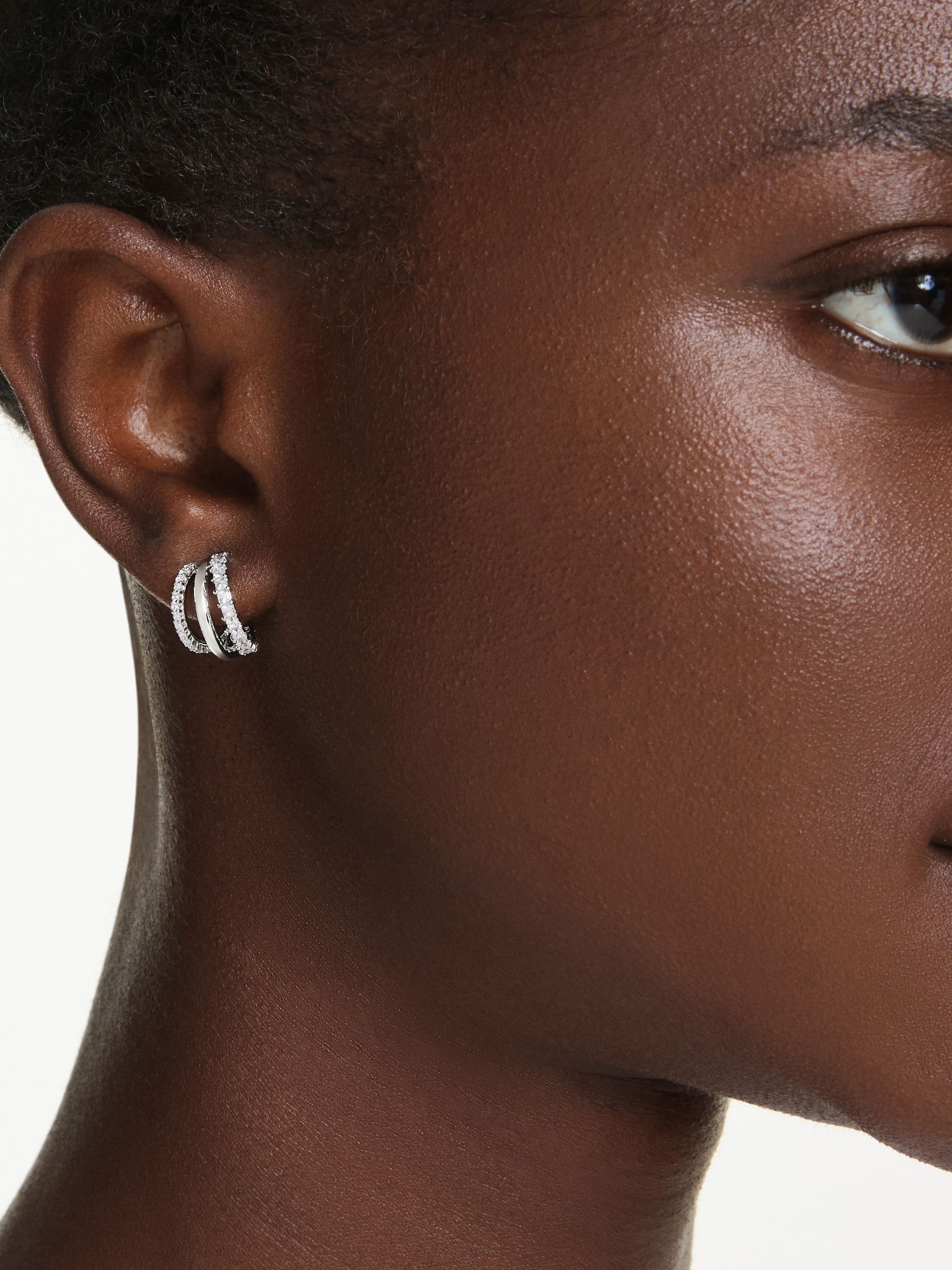 Swarovski Hyperbola Hoop Earrings  Round Cut  Mini  White  Rhodium Plated - Image 6