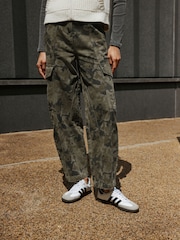 Khaki Green Camo Barrel Leg Cargo Trousers - Image 2 of 9