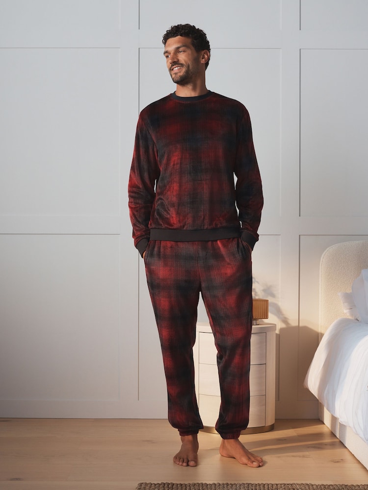 Red Check Microfleece Long Sleeve Pyjamas Set - Image 1 of 7 Red Check Microfleece Long Sleeve Pyjamas Set - Image 1 of 7