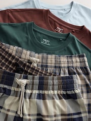 Blue/Green/Rust Brown - Rutig pyjamas Set med Kort ärm i jersey-modell 3 Pack - Bild 15 av 17