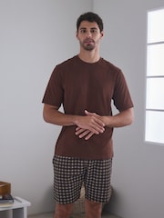 Blue/Green/Rust Brown - Rutig pyjamas Set med Kort ärm i jersey-modell 3 Pack - Bild 4 av 17