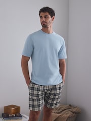 Blue/Green/Rust Brown - Rutig pyjamas Set med Kort ärm i jersey-modell 3 Pack - Bild 5 av 17