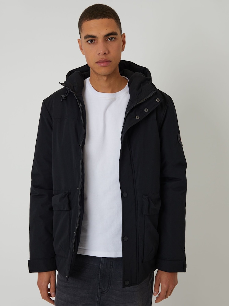 Threadbare Black Showerproof Microfleece Lined Padded Jacket - Image 1 of 5 Threadbare Black Showerproof Microfleece Lined Padded Jacket - Image 1 of 5