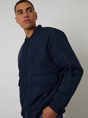 Threadbare Blue Padded Bomber Jacket - Image 4 of 4