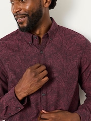 FatFace Burgundy Red Long Sleeve Jacquard Shirt - Image 3 of 7