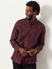 FatFace Burgundy Red Long Sleeve Jacquard Shirt - Image 4 of 7