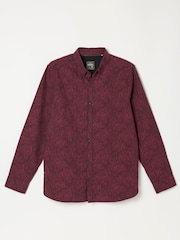 FatFace Burgundy Red Long Sleeve Jacquard Shirt - Image 6 of 7