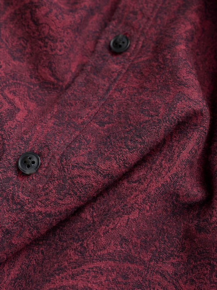 FatFace Burgundy Red Long Sleeve Jacquard Shirt - Image 7 of 7 FatFace Burgundy Red Long Sleeve Jacquard Shirt - Image 7 of 7