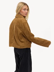 LOAVIES Fading Fires Suede Effect Biker Brown Jacket - Image 2 of 5