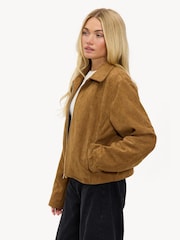 LOAVIES Fading Fires Suede Effect Biker Brown Jacket - Image 3 of 5