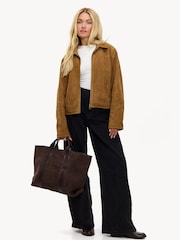 LOAVIES Fading Fires Suede Effect Biker Brown Jacket - Image 4 of 5