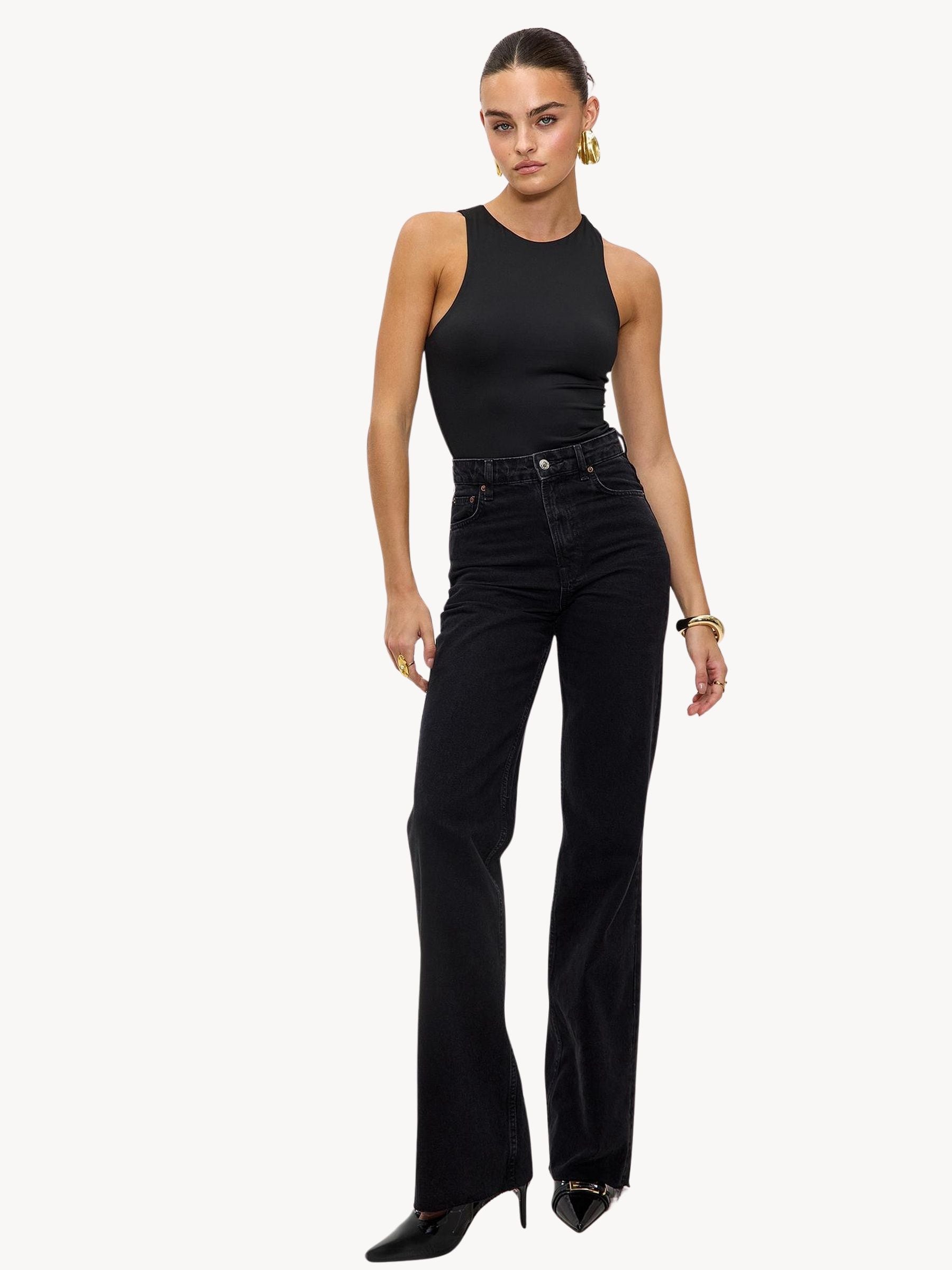 Buy LOAVIES Black The Straight Fit Ruffle Straight Jeans from Next USA