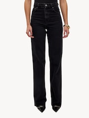 LOAVIES The Straight Fit Ruffle Straight Black Jeans - תמונה 3 מתוך 5