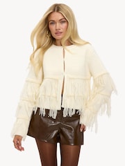 LOAVIES Cream Stay With Me Tonight Fringe Cardigan - Image 1 of 5