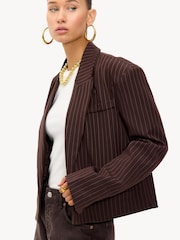 بني ـ سترة بليزر مخطَّطة بكتف عريضة Basically Perfect Love من LOAVIES - صورة 3 من 5