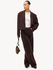 بني ـ سترة بليزر مخطَّطة بكتف عريضة Basically Perfect Love من LOAVIES - صورة 4 من 5