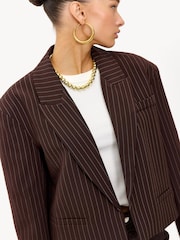 بني ـ سترة بليزر مخطَّطة بكتف عريضة Basically Perfect Love من LOAVIES - صورة 5 من 5