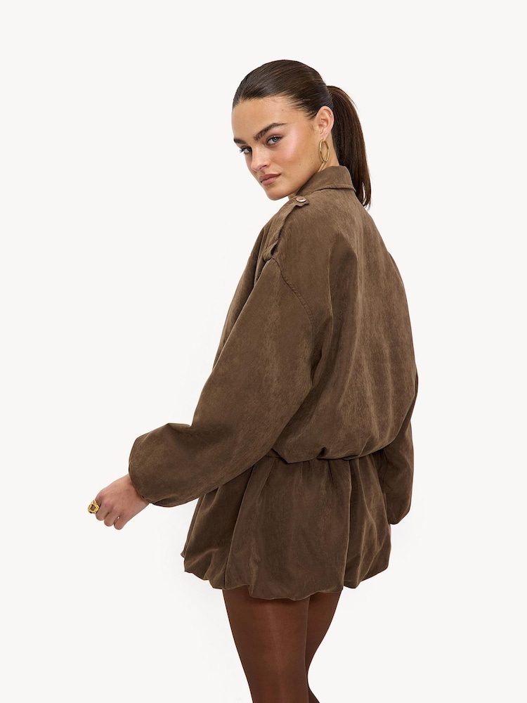 LOAVIES Kiss Me In The Rain Bomber Brown Jacket - Image 2 of 5 LOAVIES Kiss Me In The Rain Bomber Brown Jacket - Image 2 of 5