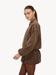 LOAVIES Kiss Me In The Rain Balloon Sleeve Brown Bomber Jacket - Image 4 of 5