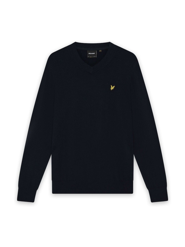 Lyle & Scott Blue Cotton Merino V-Neck Jumper - Image 5 of 5