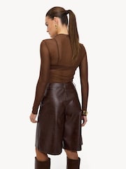 LOAVIES Hold The Haze Of Autumn Croc Faux Leather Long Brown Shorts - Image 2 of 5