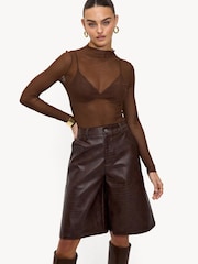 LOAVIES Hold The Haze Of Autumn Croc Faux Leather Long Brown Shorts - Image 3 of 5