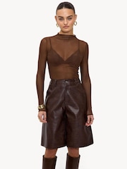 LOAVIES Hold The Haze Of Autumn Croc Faux Leather Long Brown Shorts - Image 4 of 5