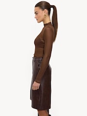 LOAVIES Hold The Haze Of Autumn Croc Faux Leather Long Brown Shorts - Image 5 of 5