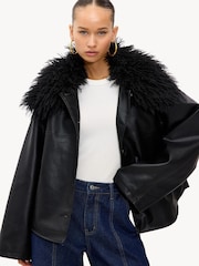 LOAVIES Luxe In Light Faux Leather Faux Fur Collar Black Jacket - Image 1 of 5
