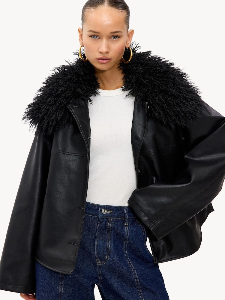 LOAVIES Luxe In Light Faux Leather Black Jacket - Image 1 of 5 LOAVIES Luxe In Light Faux Leather Black Jacket - Image 1 of 5