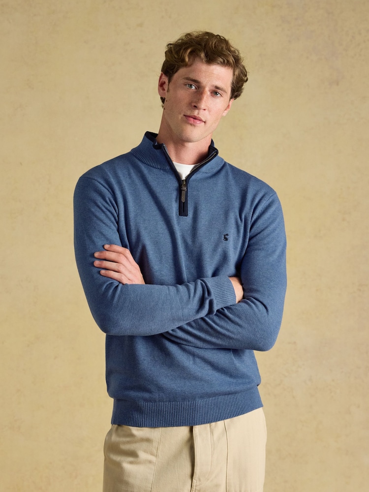 Joules Hillside Blue Quarter Zip Knitted Jumper - Image 1 of 6 Joules Hillside Blue Quarter Zip Knitted Jumper - Image 1 of 6