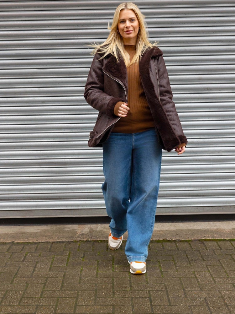 Roman Brown Ribbed Detail Knitted Jumper - Image 1 of 6 Roman Brown Ribbed Detail Knitted Jumper - Image 1 of 6