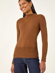 Roman Brown Ribbed Detail Knitted Jumper - Image 2 of 5