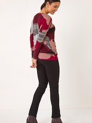 Roman Red Abstract Print Banded Hem Top - Image 3 of 5