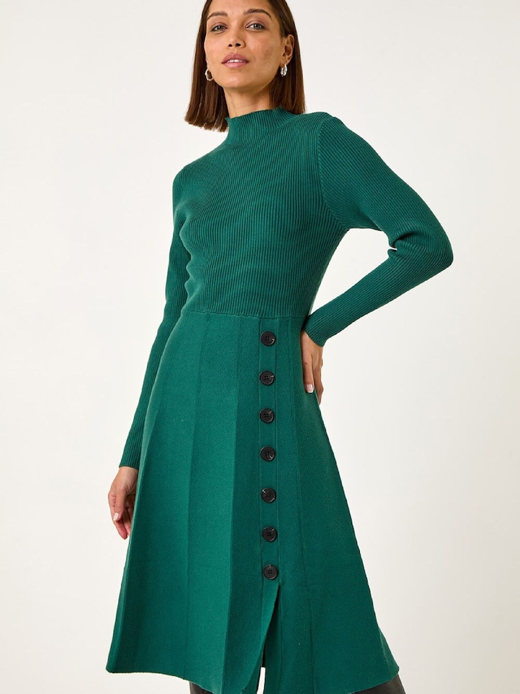 green emerald velvet dress Zapaka Women Dark Green Stand Collar Vintage 1950s Dress A Line Short Sleeves Short Dress, Dark Green / 2XL main image 1