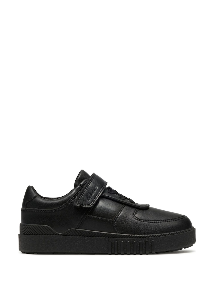 Clarks Black Younger Boys Black Somerset Flex Standard Fit Leather Trainers - Image 1 of 6