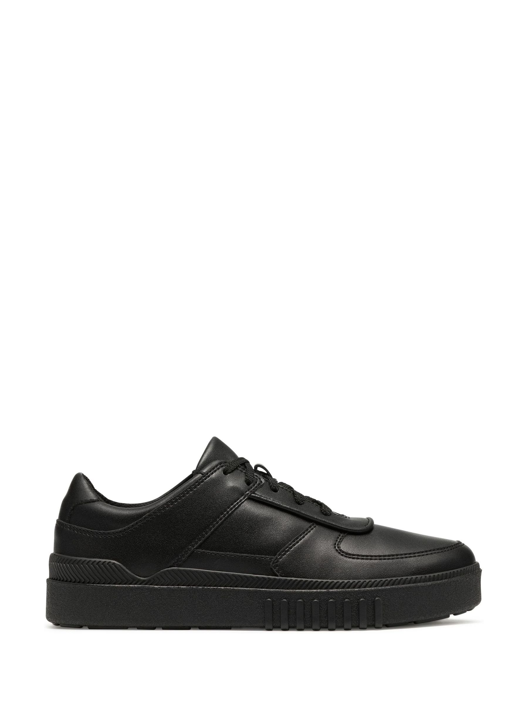 Clarks Unisex Black Somerset Flex Youth Leather Trainers, Lace Up, School Shoes | Size: 7-Wide Fit - Image 4