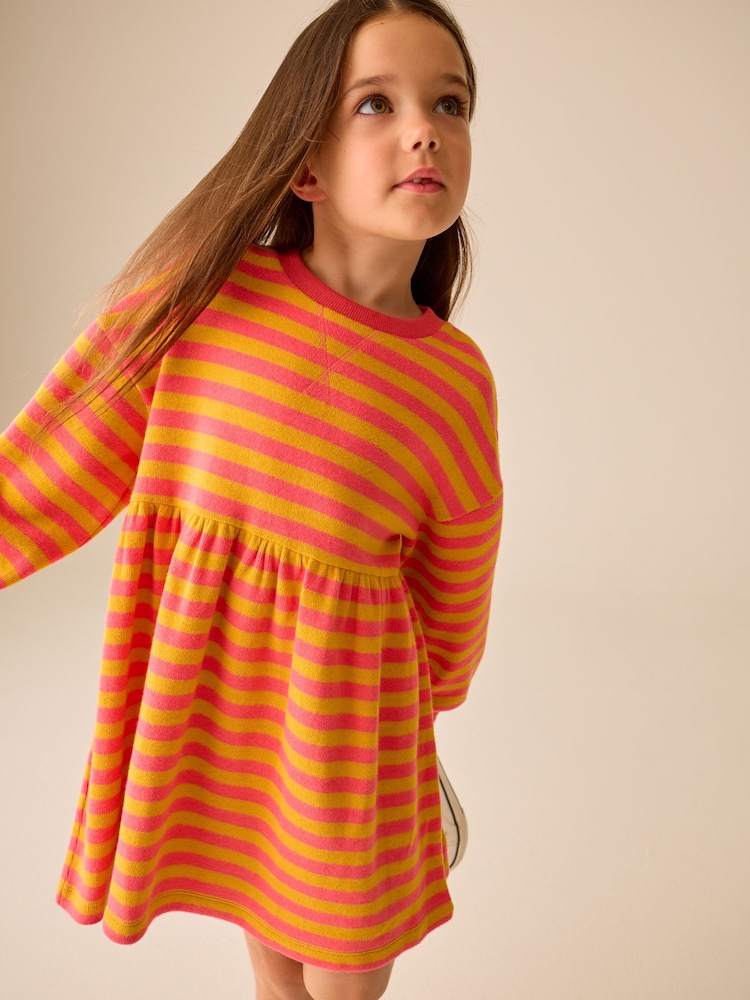 Pink and Orange Stripe Cosy Rib Jumper Dress (3-16yrs) - Image 1 of 4 Pink and Orange Stripe Cosy Rib Jumper Dress (3-16yrs) - Image 1 of 4