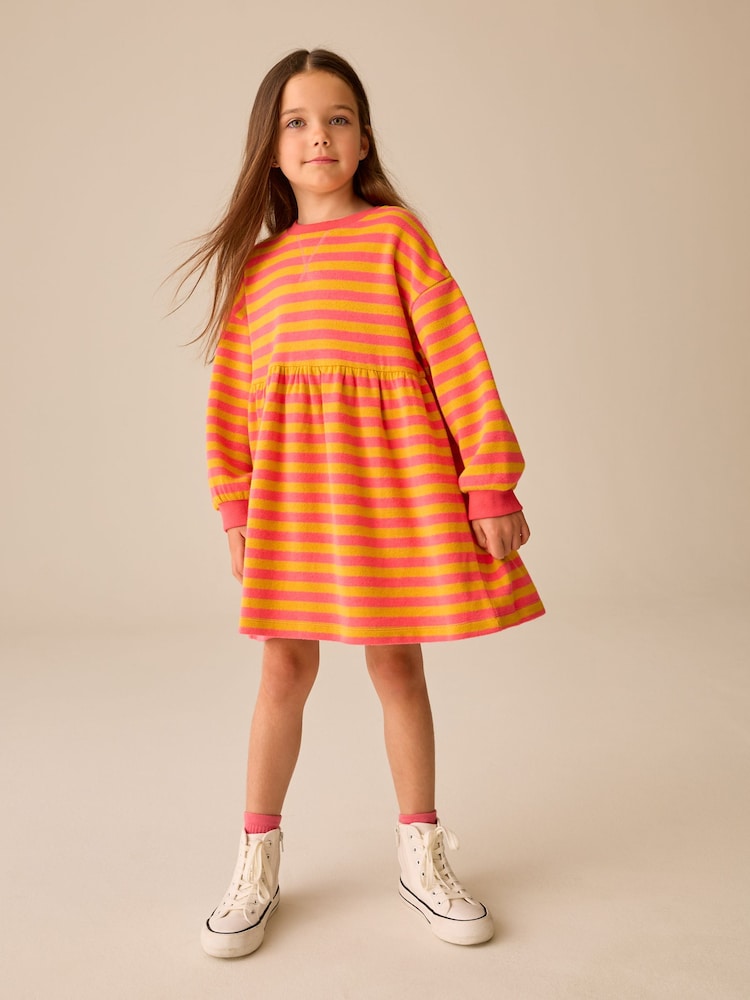 Pink and Orange Stripe Cosy Rib Jumper Dress (3-16yrs) - Image 2 of 4 Pink and Orange Stripe Cosy Rib Jumper Dress (3-16yrs) - Image 2 of 4