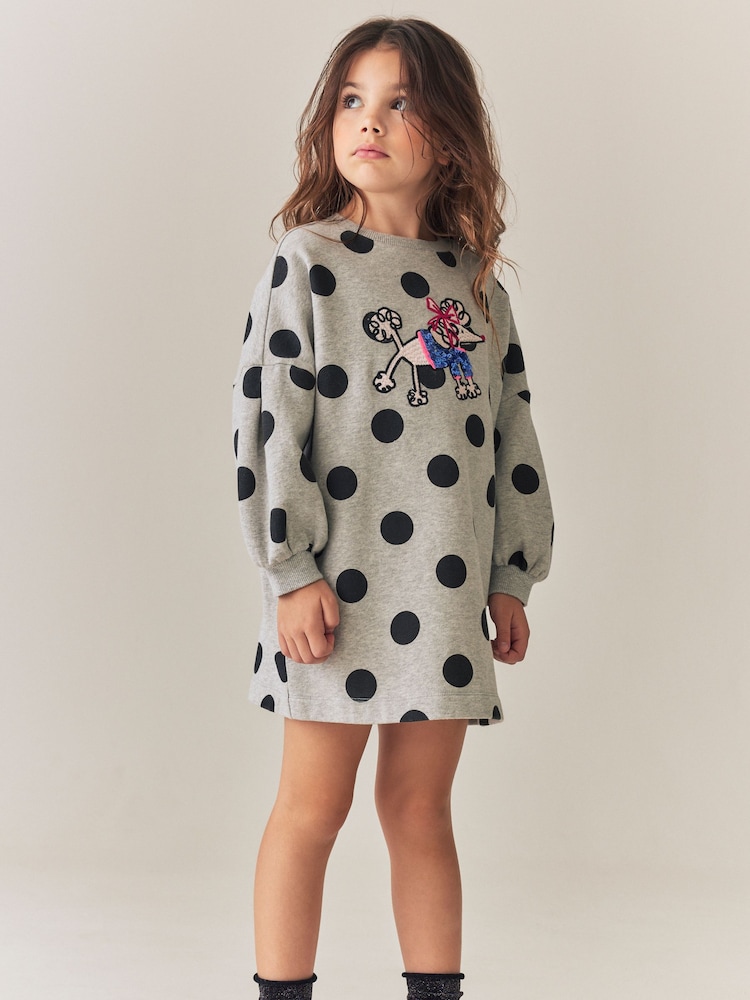Grey Marl Polkadot - Платье-джемпер с длинными рукавами и пайетками (3-16лет) - Изображение 1 4 Grey Marl Polkadot - Платье-джемпер с длинными рукавами и пайетками (3-16лет) - Изображение 1 4