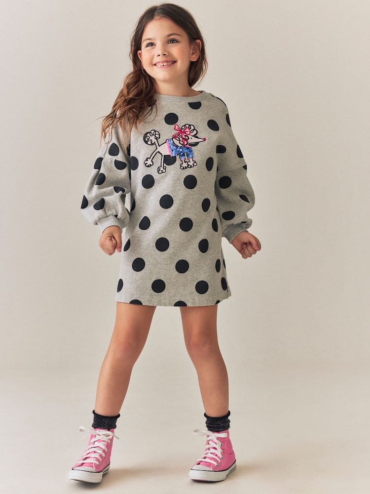 Grey Marl Polkadot - Платье-джемпер с длинными рукавами и пайетками (3-16лет) - Изображение 2 4 Grey Marl Polkadot - Платье-джемпер с длинными рукавами и пайетками (3-16лет) - Изображение 2 4