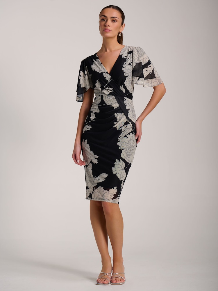 Jolie Moi Natural Angel Sleeve Ruched Mesh Bodycon Dress - Image 6 of 6 Jolie Moi Natural Angel Sleeve Ruched Mesh Bodycon Dress - Image 6 of 6