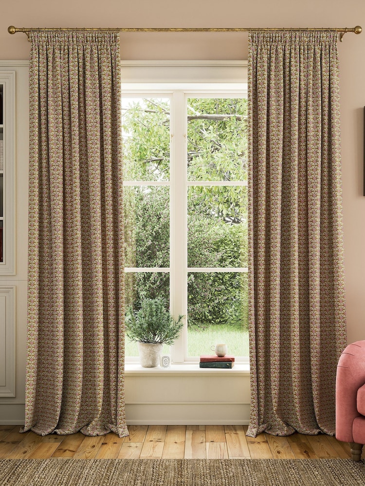 Joules Ochre Floral Foulard Lined Pencil Pleat Curtains - Image 1 of 3