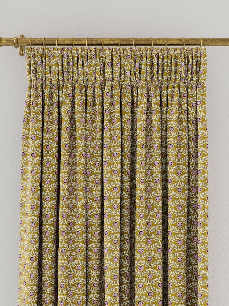 Joules Ochre Floral Foulard Lined Pencil Pleat Curtains - Image 3 of 3