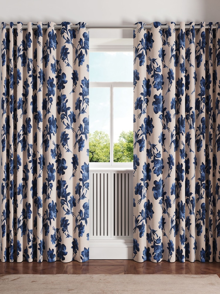 Ted Baker Blue Midnight Garden Blackout Lined Eyelet Curtains - Image 4 of 4