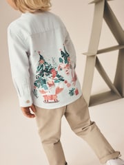 Light Grey Christmas Scene Long Sleeve Grandad Collar Scene Printed Shirt (3mths-10yrs) - Image 3 of 8