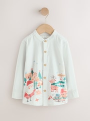 Light Grey Christmas Scene Long Sleeve Grandad Collar Scene Printed Shirt (3mths-10yrs) - Image 5 of 8