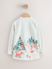 Light Grey Christmas Scene Long Sleeve Grandad Collar Scene Printed Shirt (3mths-10yrs) - Image 6 of 8